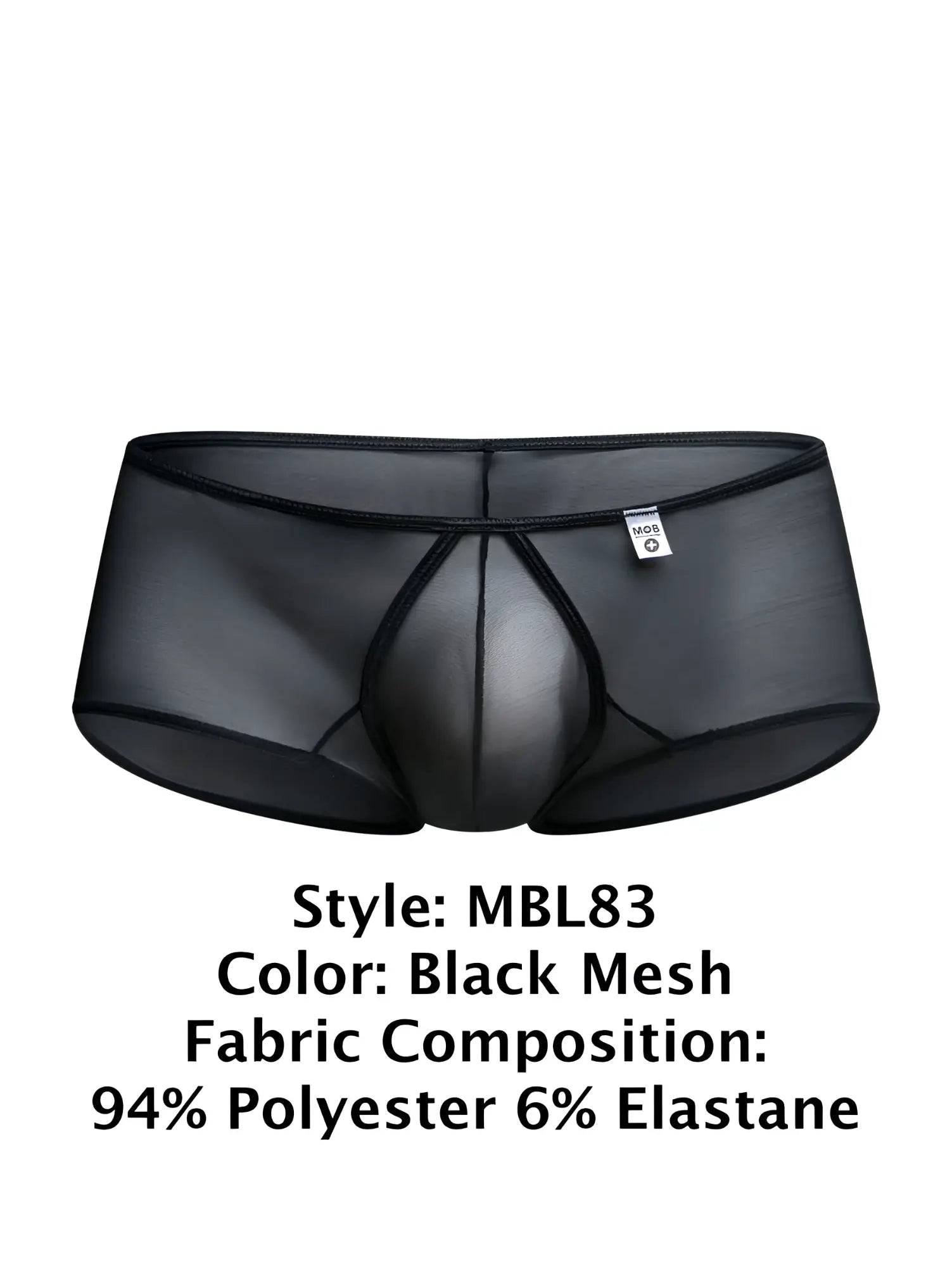 Black mesh malebasics mbl83 loop cheeky trunks with sheer form-fitting design and reinforced elastic waistband