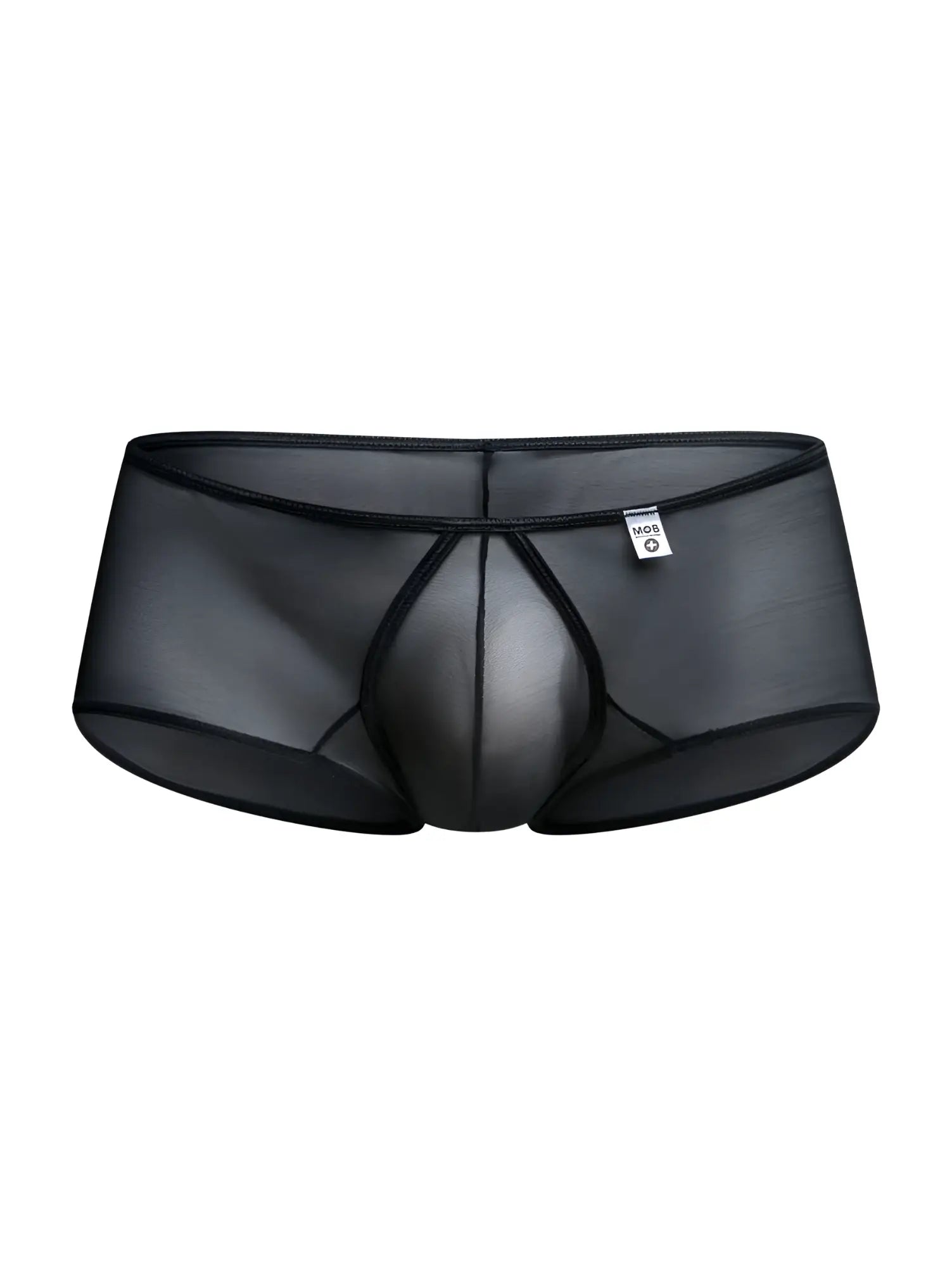 Malebasics mbl83 loop cheeky trunks black mesh briefs with sheer fabric solid waistband and reinforced seams front view