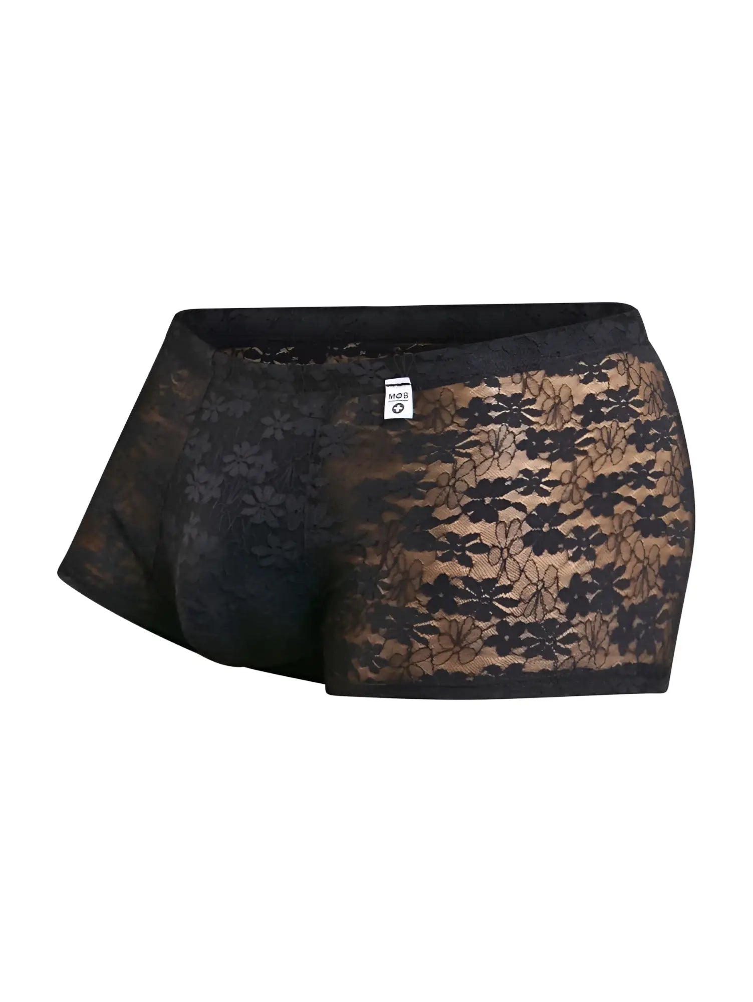 Malebasics mbl84 classic pouch trunks in black lace with sheer floral pattern and elastic waistband