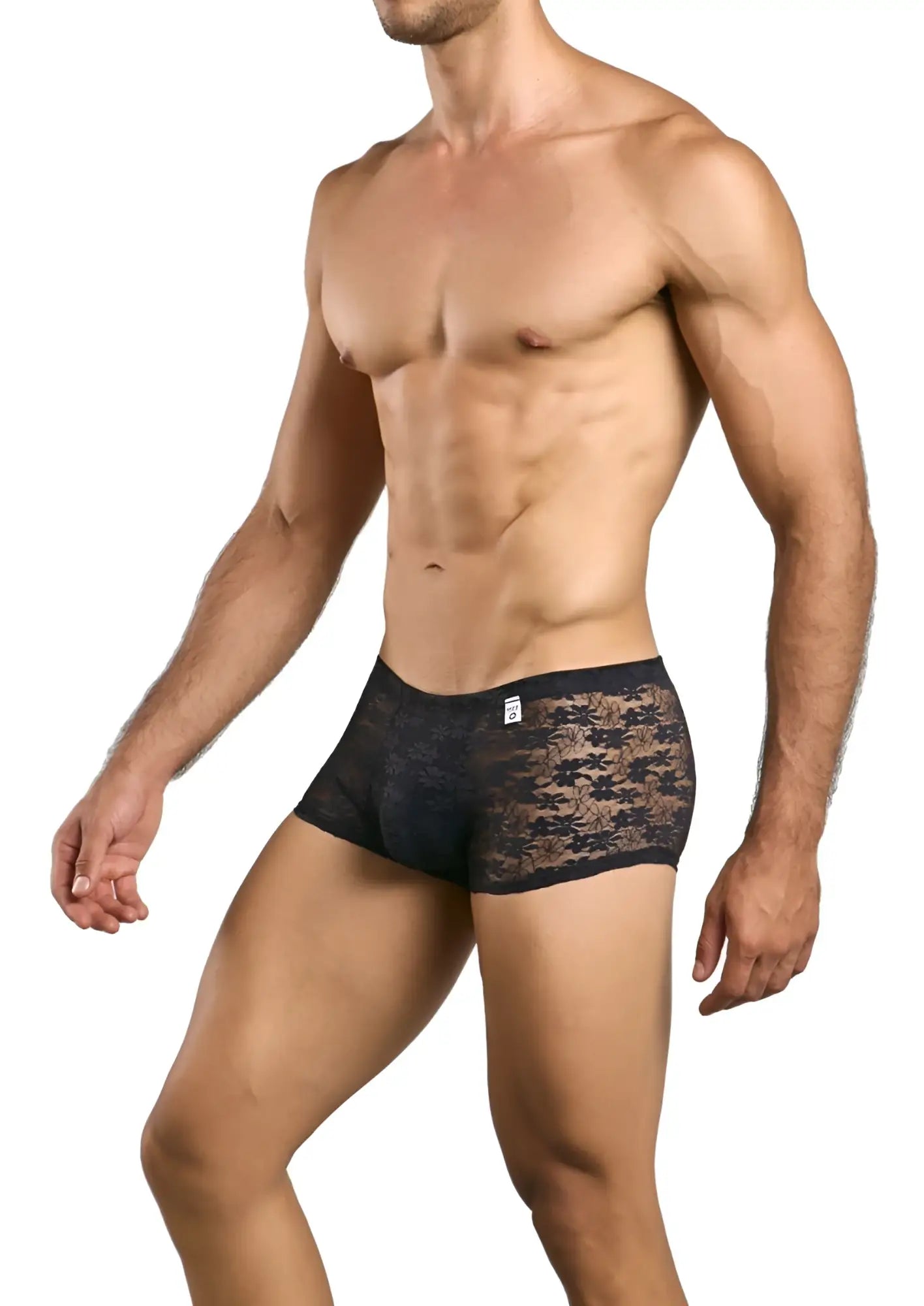 Malebasics mbl84 classic pouch trunks in black lace with a subtle pattern made of delicate lace fabric