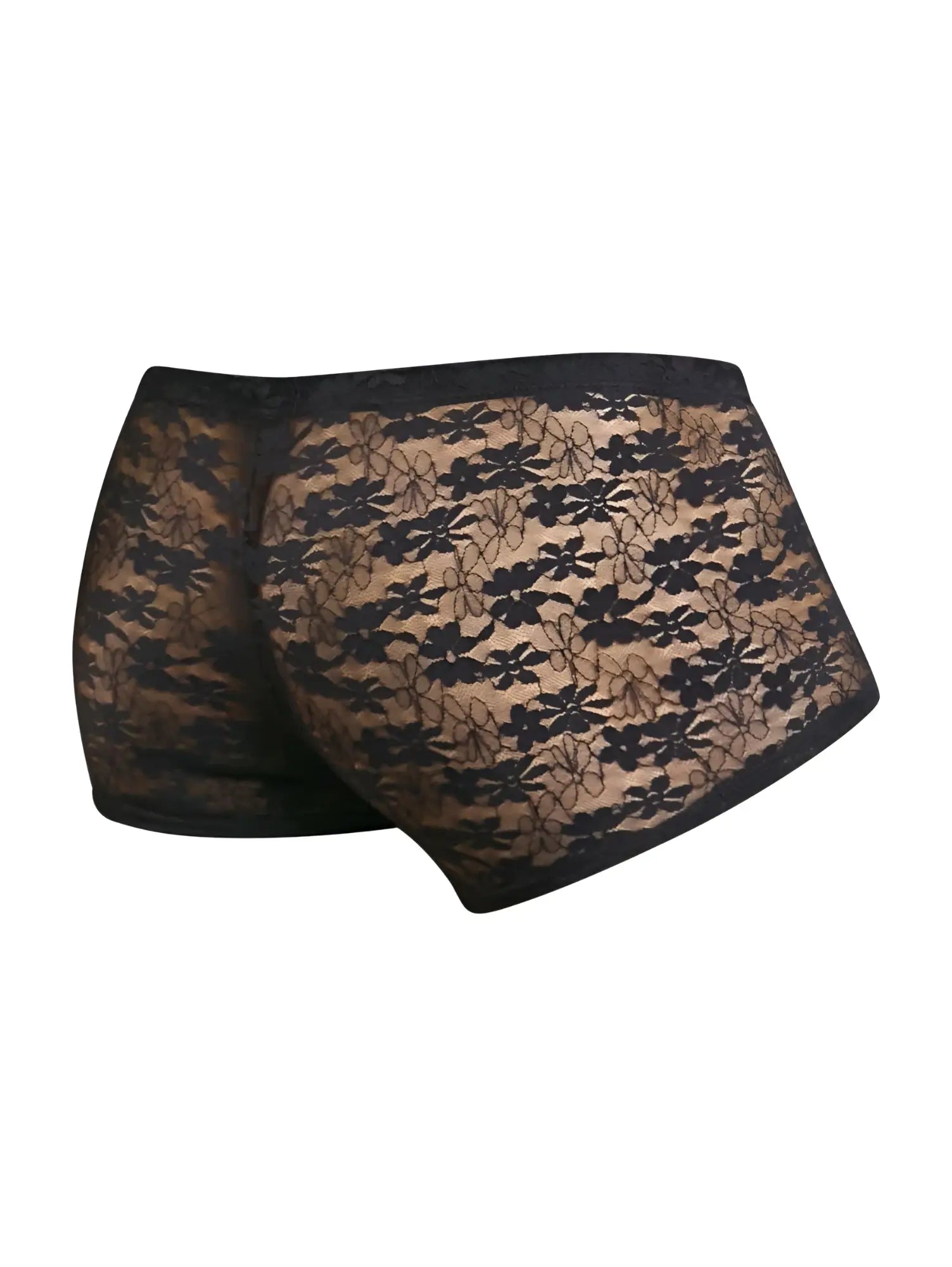 Malebasics mbl84 classic pouch trunks in black lace with sheer floral patterned fabric and solid black waistband