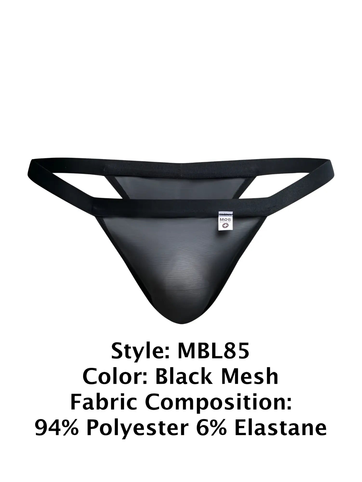 Malebasics mbl85 y sexy thongs black mesh with sleek form-fitting design and reinforced waistband front view