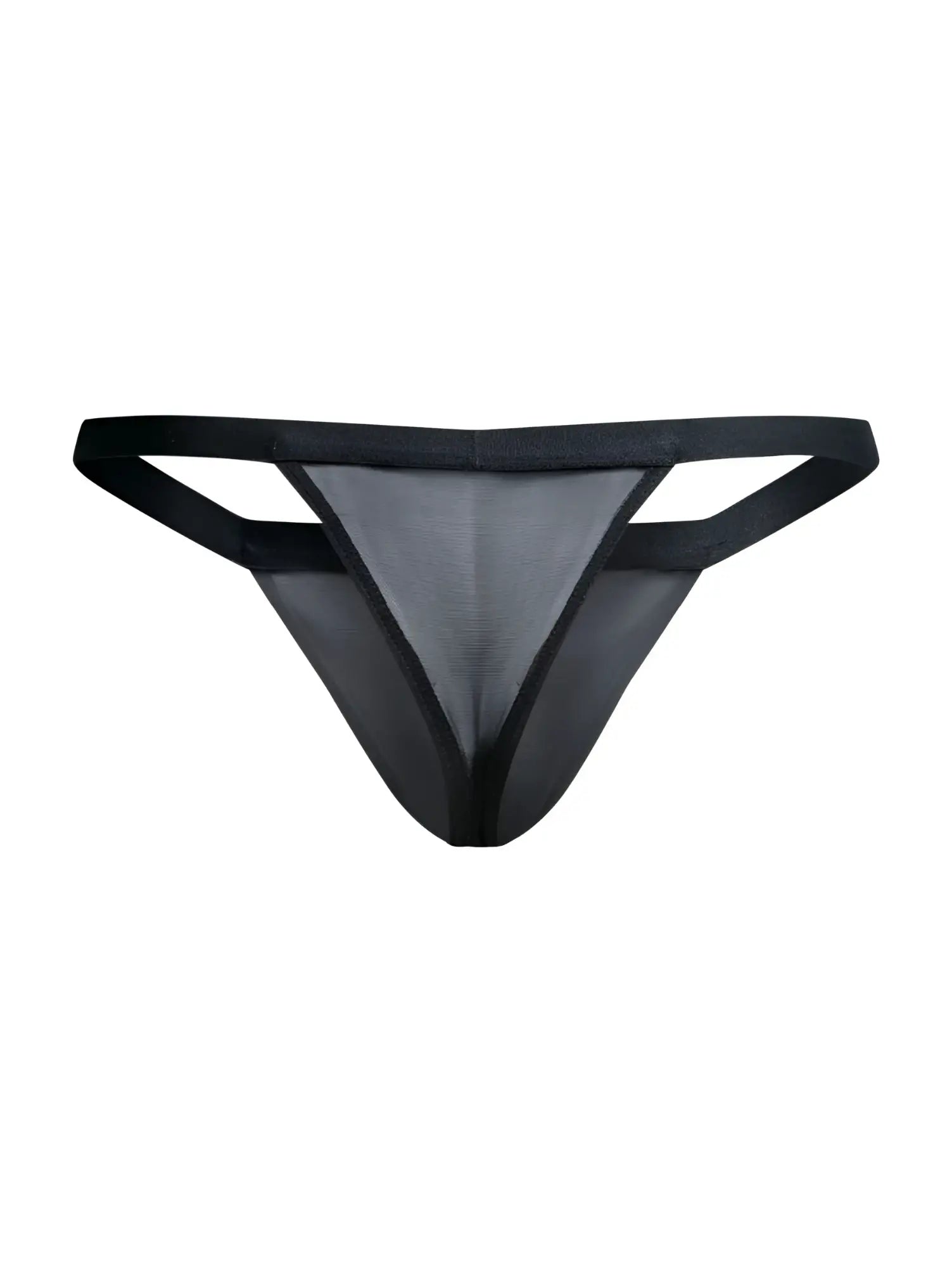 Black mesh thong with solid black waistband and leg straps from malebasics mbl85 y sexy thongs collection