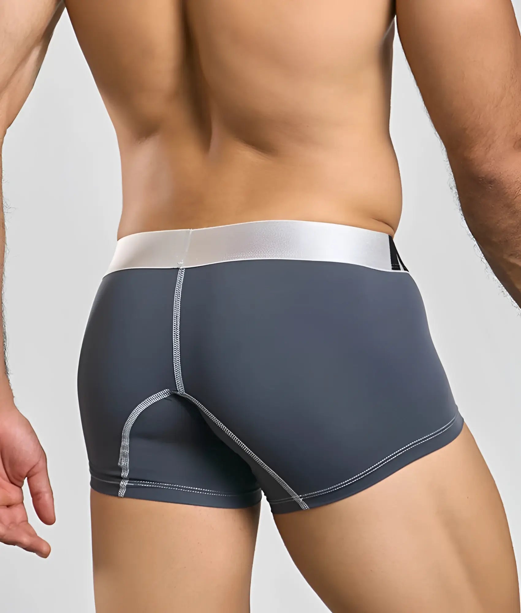 Malebasics microfiber boxer dark gray with silver waistband and matching stitching detail visible on front side