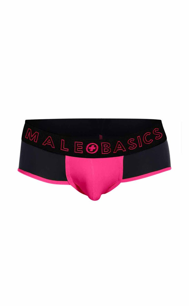 Male basics neon brief black and bright pink briefs with bold logo band for comfortable everyday wear