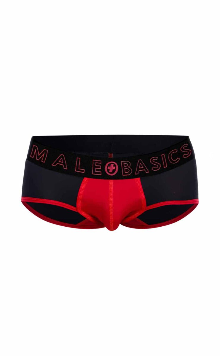 Black and red male basics neon briefs with bold logo band made of soft fabric for everyday comfort