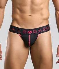 Black and pink malebasics neon jock athletic briefs with bold neon pink ale+basic logo on waistband