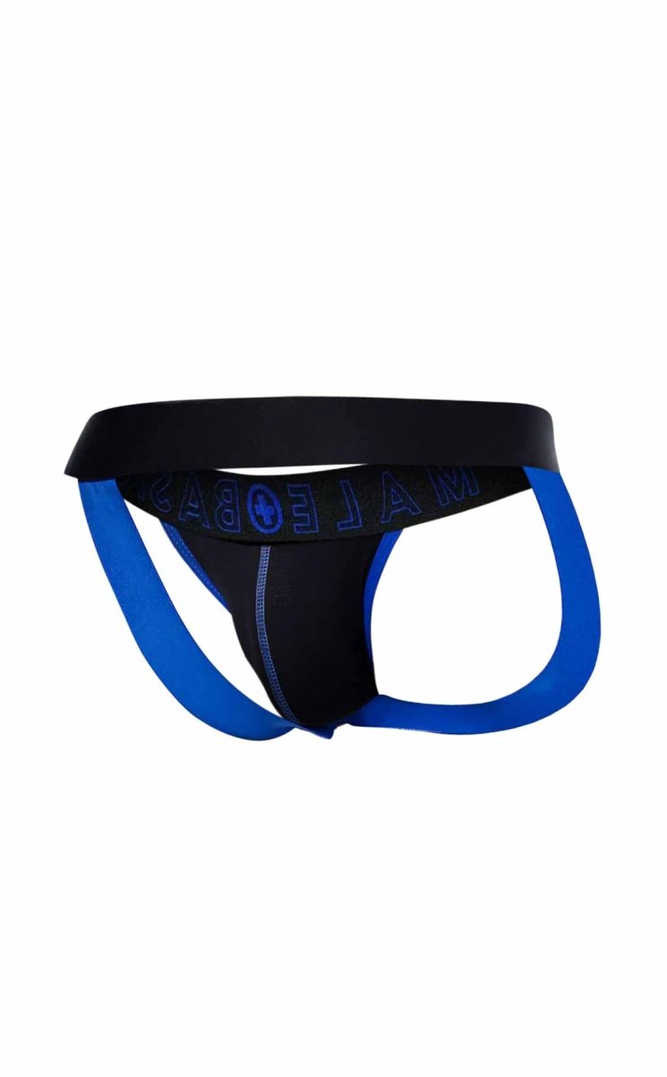 MaleBasics Neon Jock new colors black and blue athletic briefs with bold contrasting design for sports and workouts