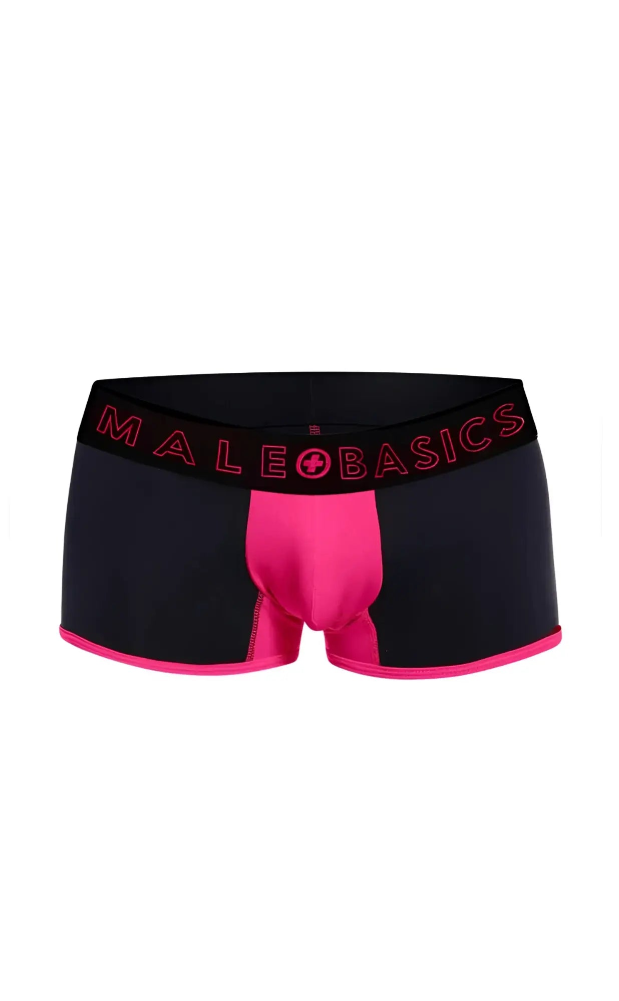 MaleBasics neon trunk black and bright pink boxer briefs with bold color-block design for comfortable daily wear