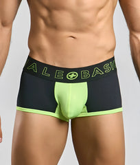 Male basics neon trunk black and neon green mesh athletic briefs with ale basic glowing lime green waistband branding