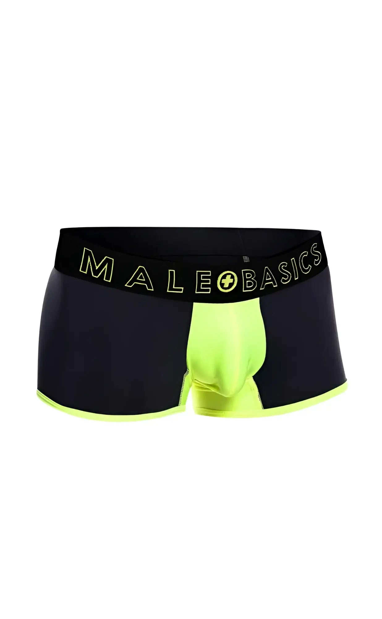 Malebasics neon trunk boxer briefs in black and neon green with bold contrasting design for everyday comfort