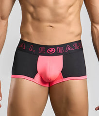 Malebasics neon trunk black and pink athletic briefs with mesh fabric and bold pink ale basics branding on waistband