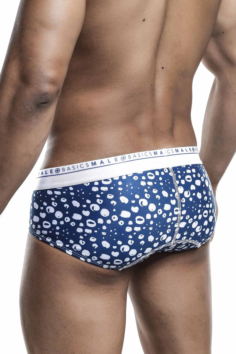 Malebasics new hipster brief paros men’s blue and white patterned briefs with abstract dot design