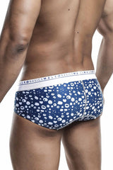 Malebasics new hipster brief paros men’s blue and white patterned briefs with abstract dot design