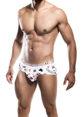 White malebasics new hipster brief poker with red and black playing card symbols including ace of spades