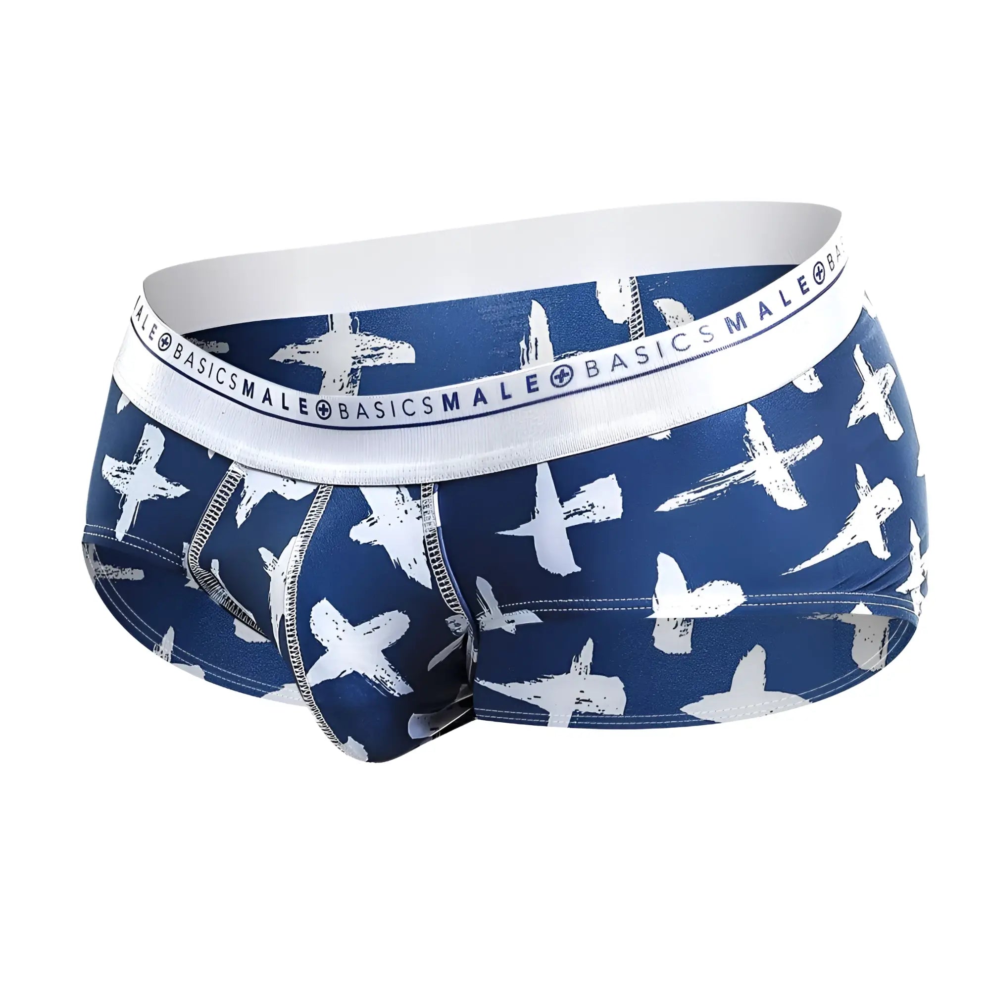 Malebasics new hipster brief Santorini blue and white airplane patterned men’s briefs with branded elastic waistband