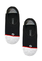 Malebasics no-show sock black and gray with red toe stripe and white logo on footbed designed for men