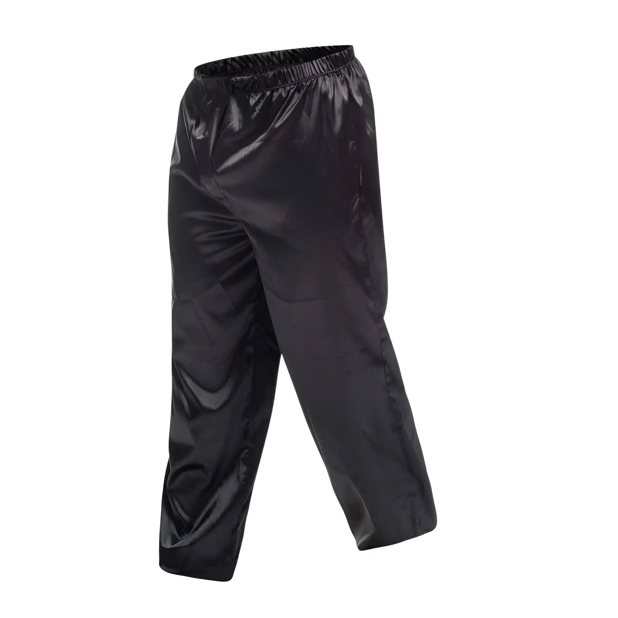Black satin Malebasics pants with elastic waistband in a smooth satin-like fabric