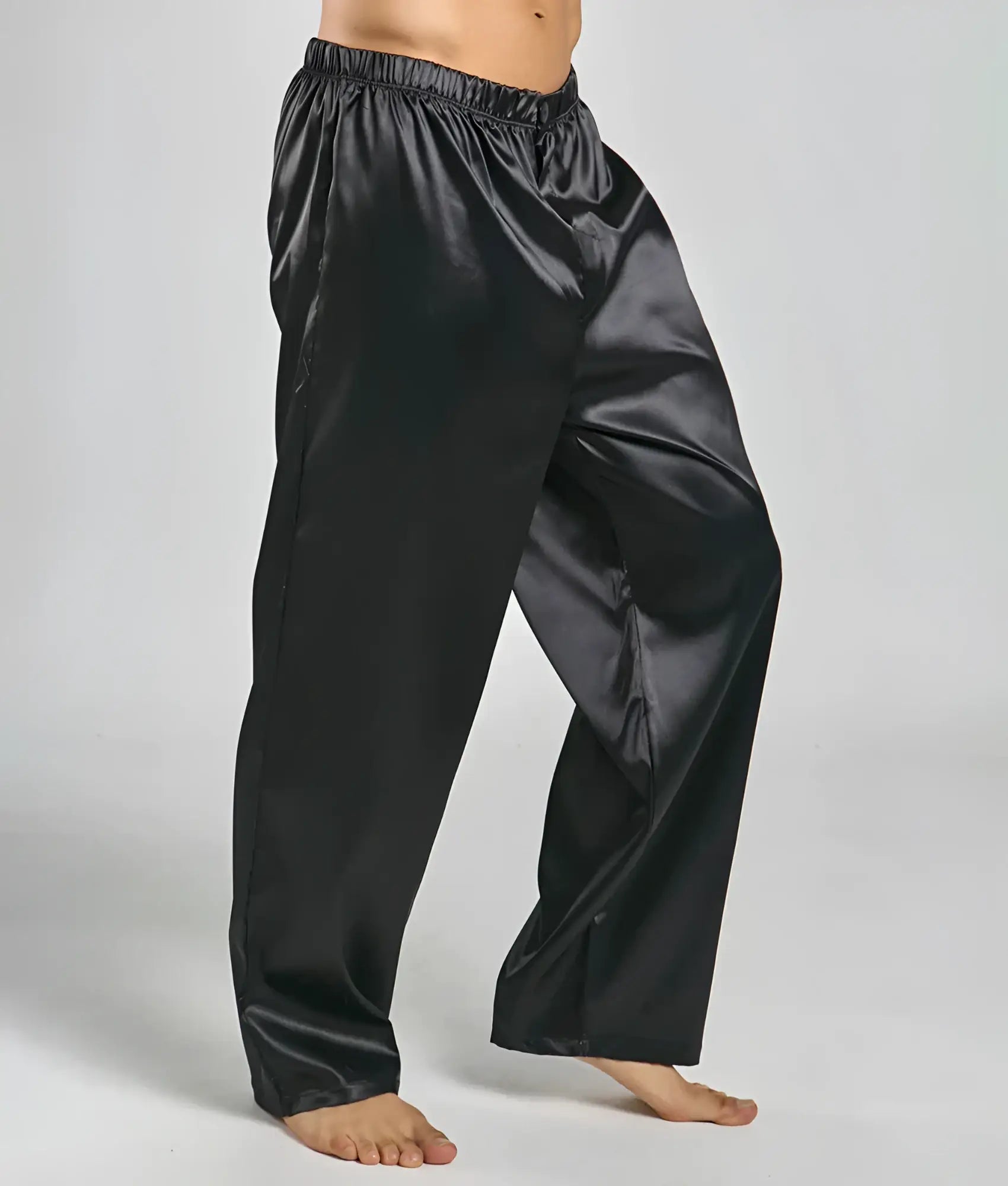 Malebasics pants satin black satin pajama pants with elastic waistband and wide legs for comfortable wear