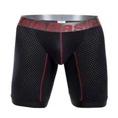 Malebasics performance titanium fit athletic boxer black mesh with red stitching and gray waistband male basics logo