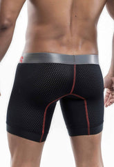 Malebasics performance titanium fit black perforated athletic boxer brief with gray waistband and red stitching accents
