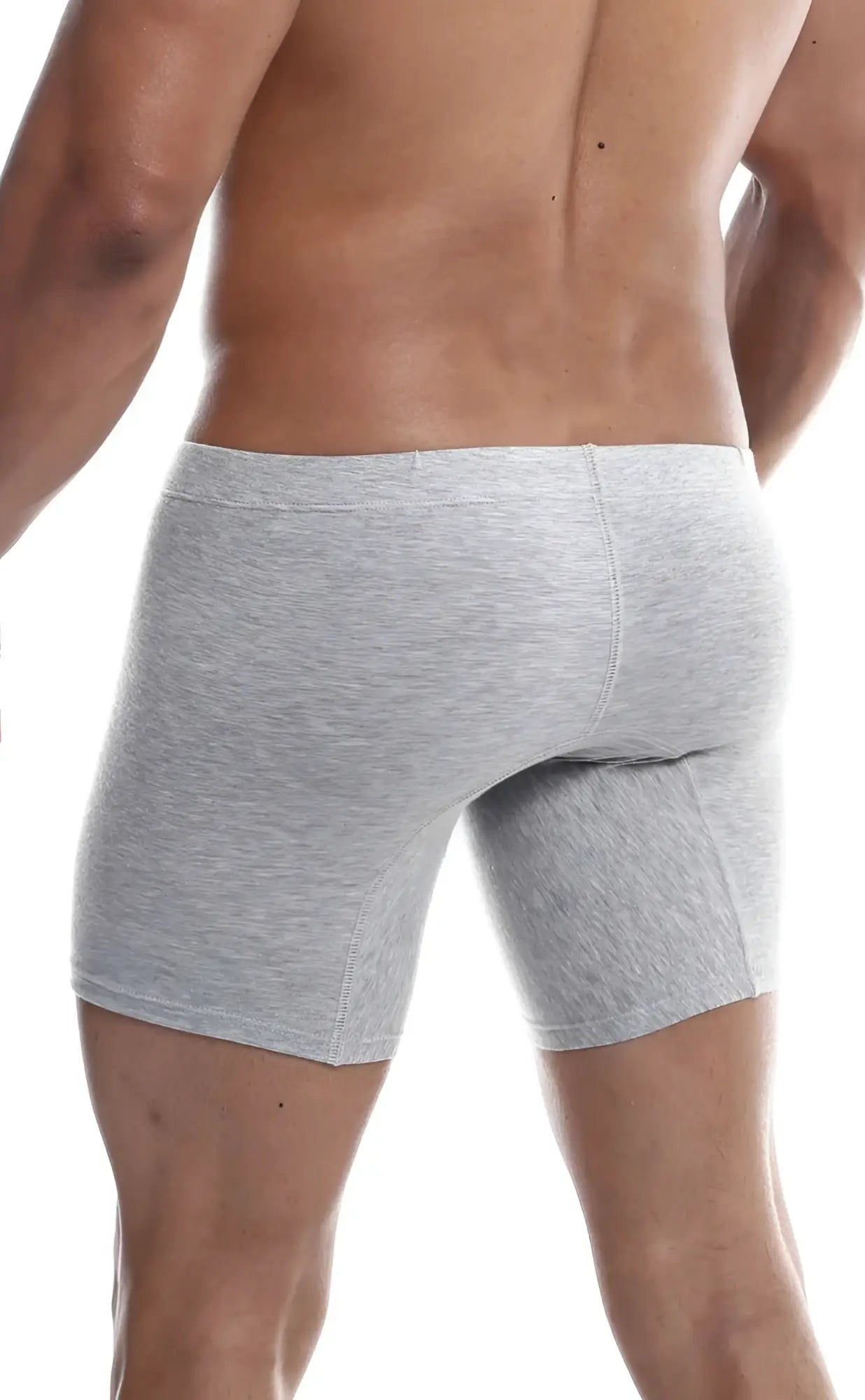 Malebasics silver plus gray heathered men’s boxer briefs with snug fit and elastic waistband