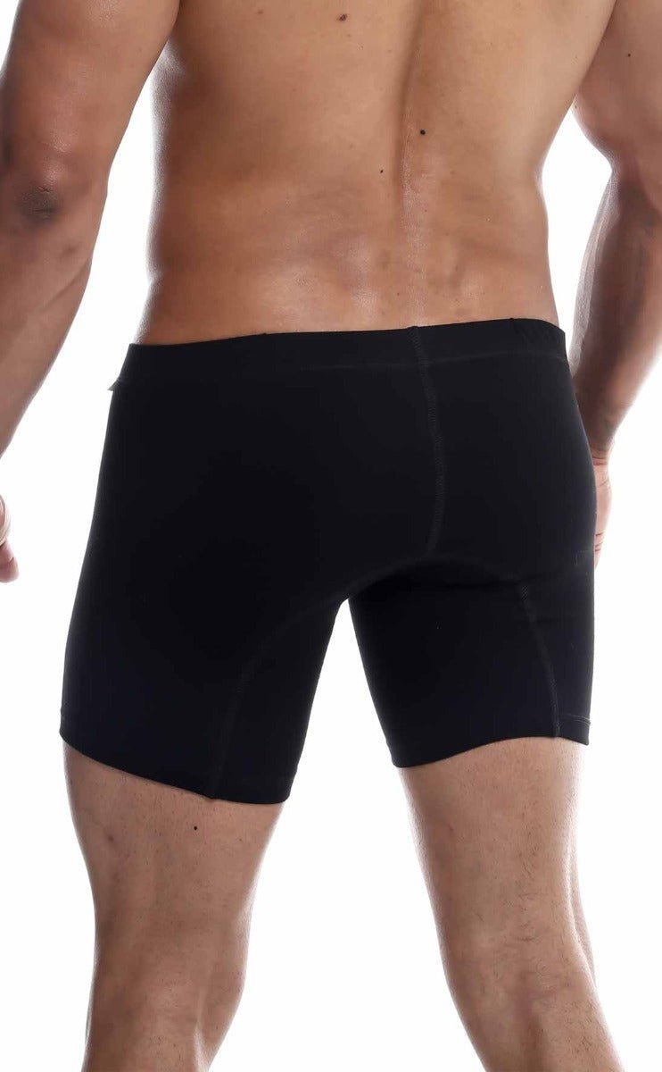 MaleBasics silver plus black athletic boxer briefs with smooth form-fitting fabric and subtle seam detailing