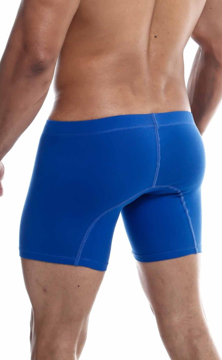 Malebasics silver boxer brief in bright blue with snug fit and subtle white stitching along the seams