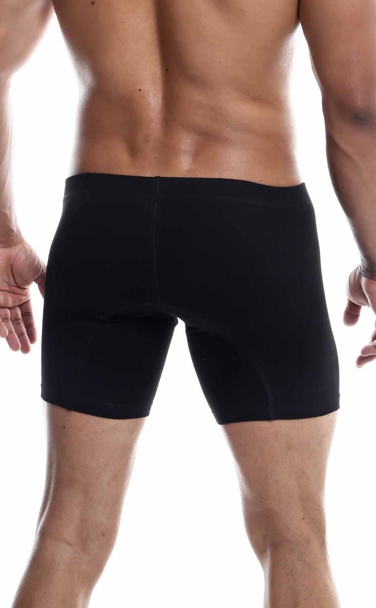 Black malebasics silver boxer brief with smooth form-fitting design made for athletic comfort and support