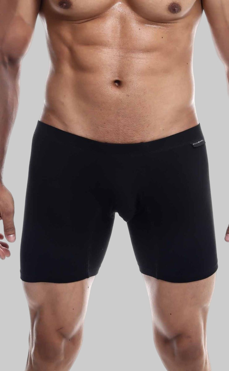 Malebasics silver plus black boxer brief with smooth form-fitting fabric and subtle logo on waistband front view