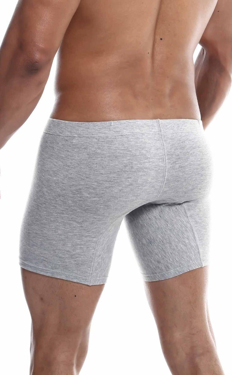 Malebasics silver plus gray heathered men’s boxer briefs with snug fit and elastic waistband