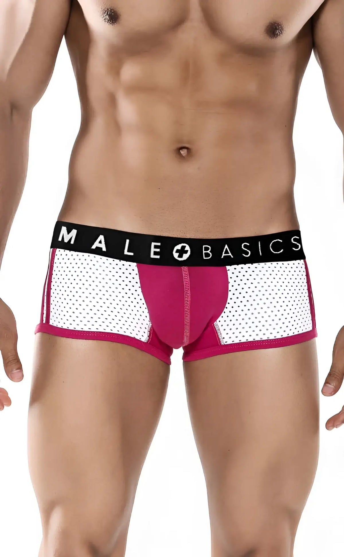Magenta and white mesh briefs with black male basics waistband in malebasics spot new sexier trunk pink design