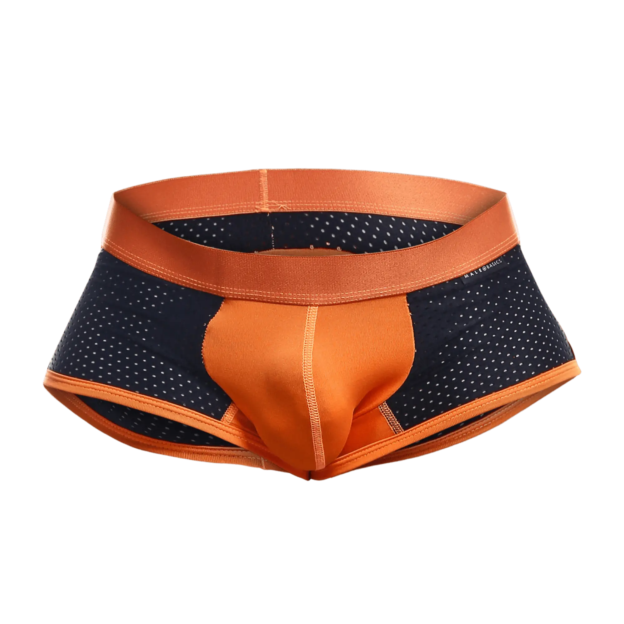 Malebasics spot new sexier trunk orange and navy blue athletic briefs with perforated sides and orange elastic waistband