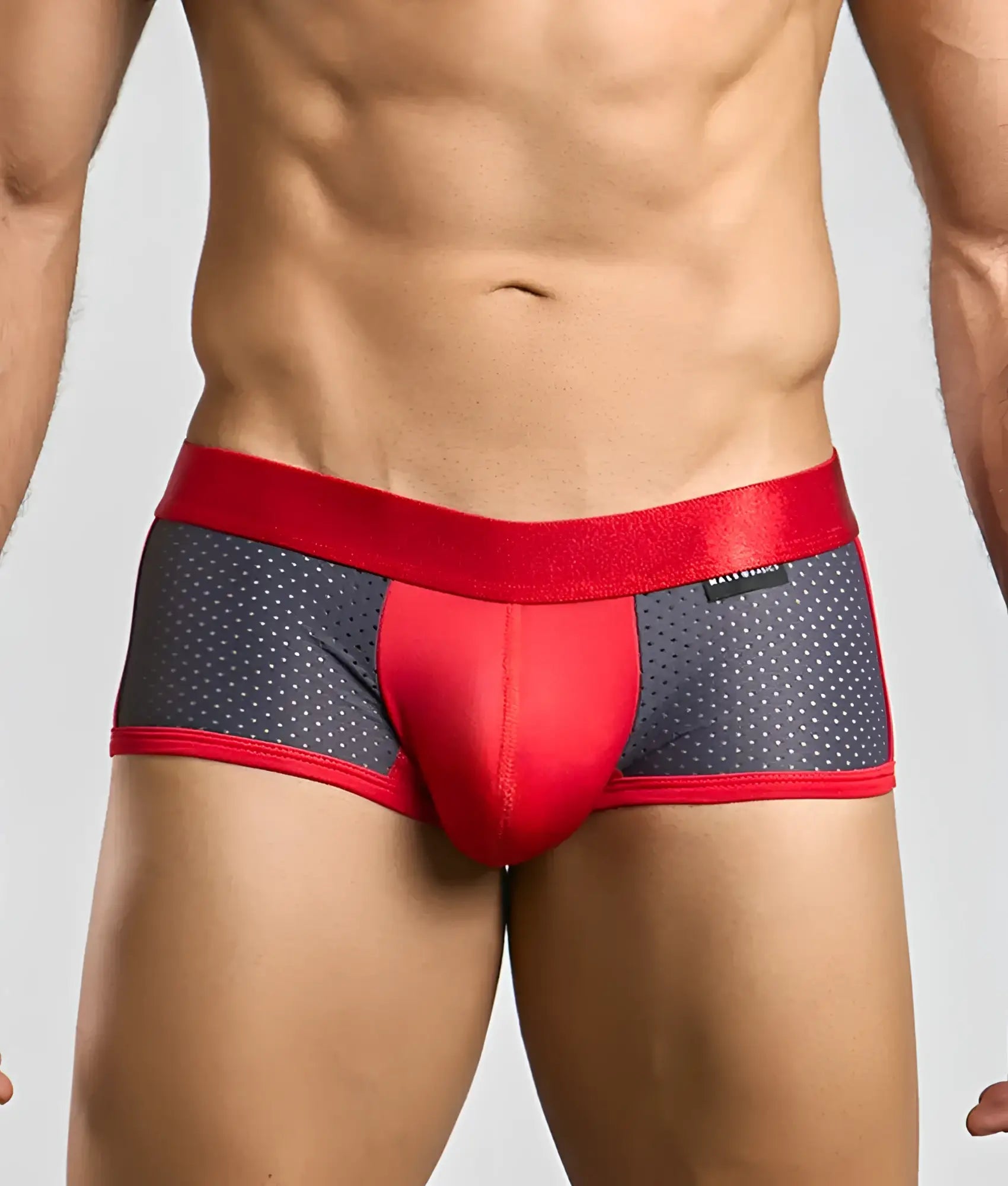 Malebasics spot new sexier trunk pink polka dot briefs with red elastic waistband in red and gray