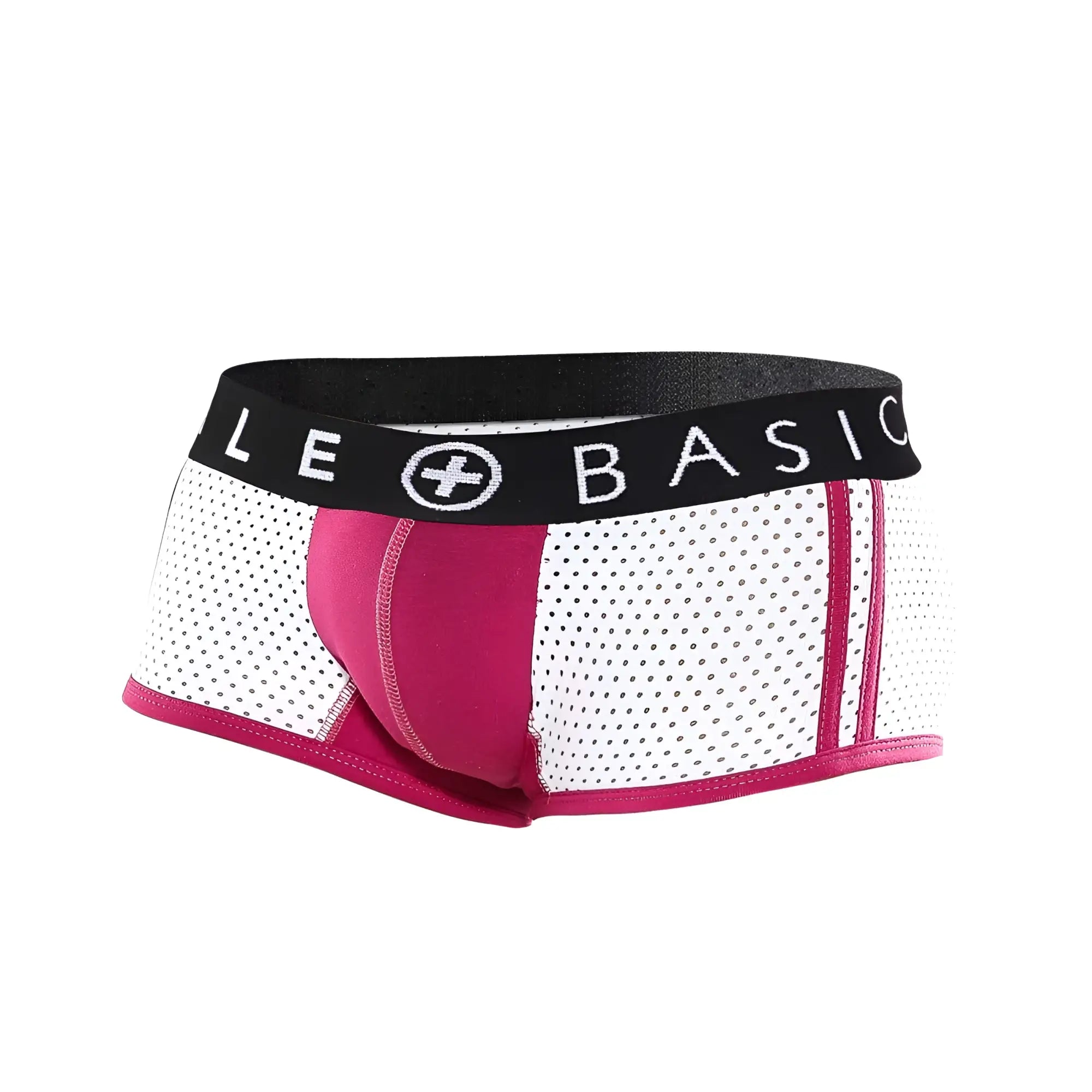 Malebasics spot new sexier trunk pink mesh briefs in white and fuchsia with a black le basic logo waistband