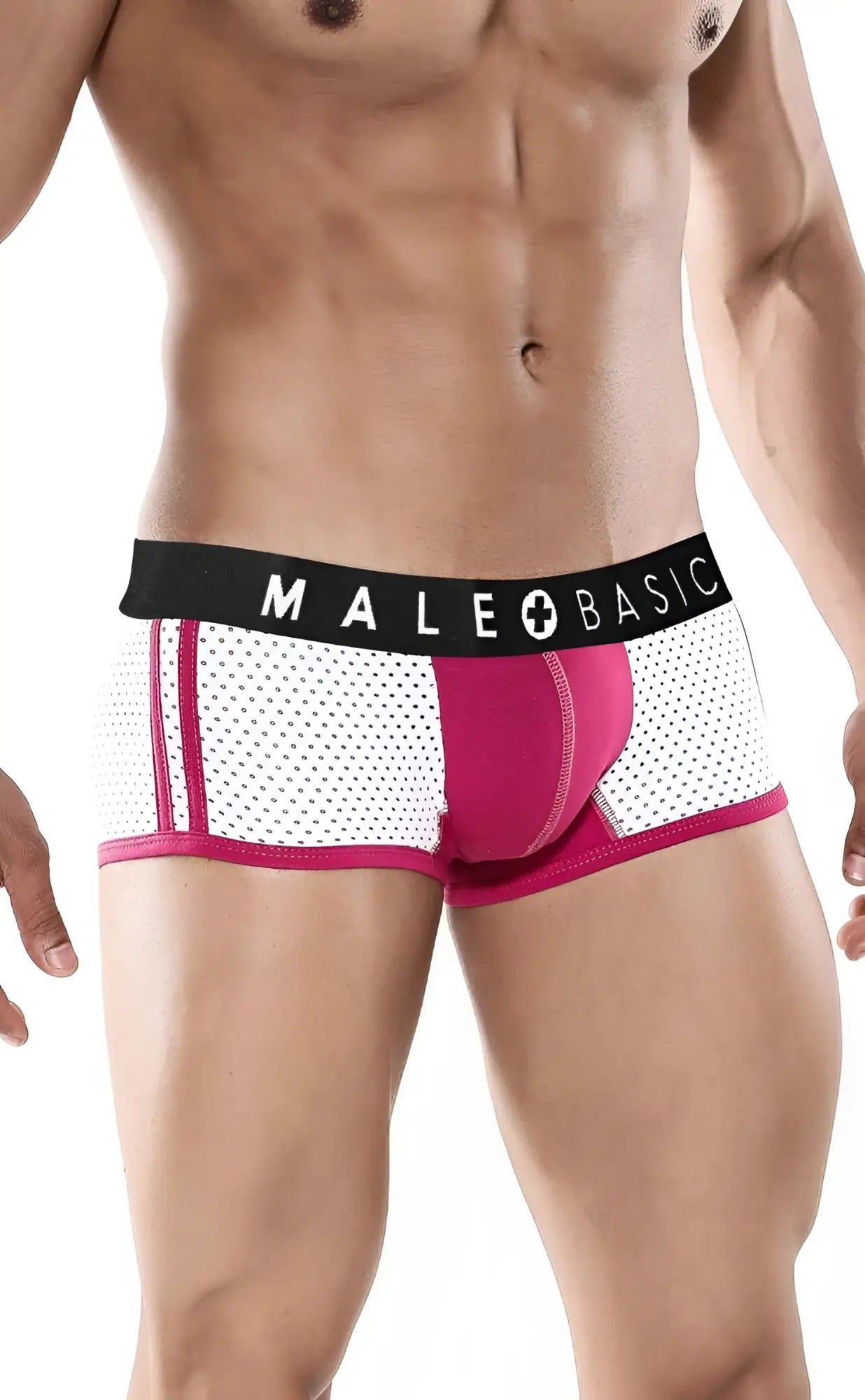 Pink and white mesh boxer briefs with black malebasics waistband in spot new sexier trunk pink style