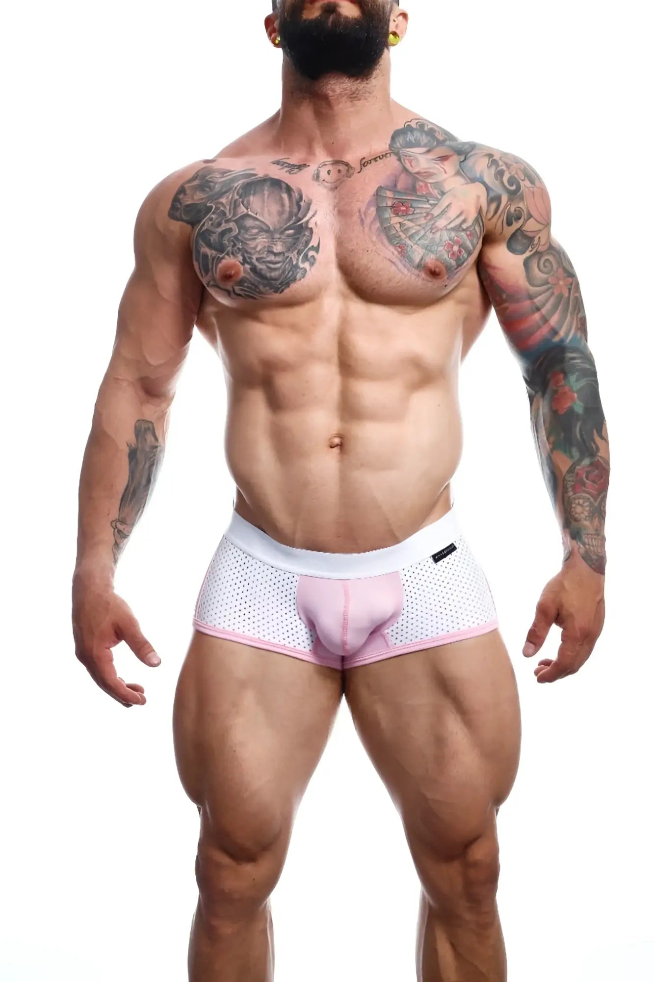 Pink and white mesh briefs malebasics spot new sexier trunk with supportive design for comfortable wear
