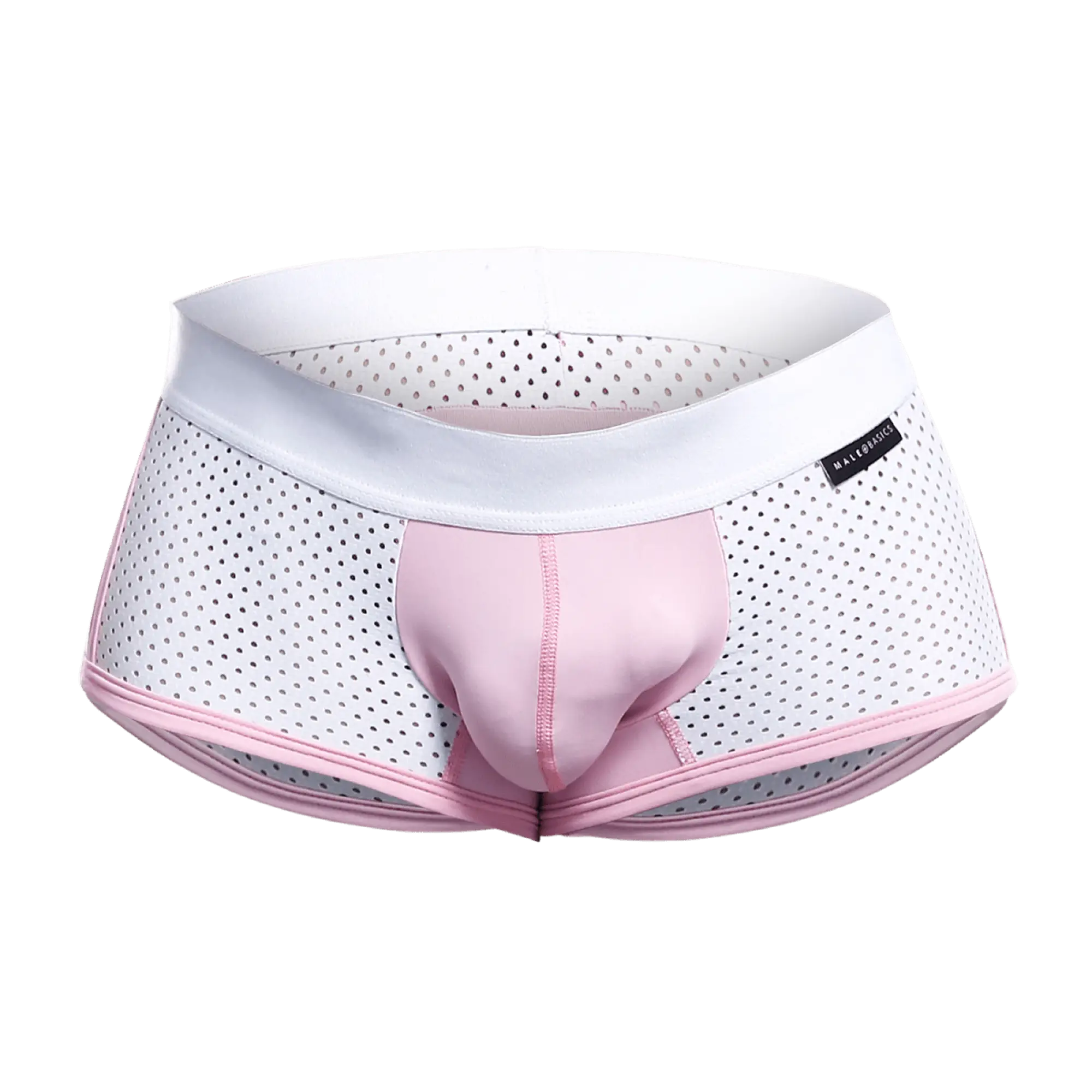 Malebasics spot new sexier trunk pink pink and white perforated mesh briefs with solid pink front panel