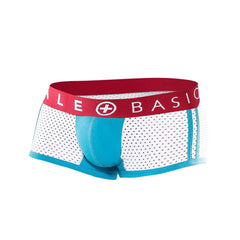 White and turquoise mesh male basics spot new sexier trunk briefs with red waistband and le basic logo