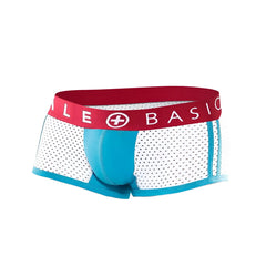 White and turquoise mesh male basics spot new sexier trunk briefs with red waistband and le basic logo