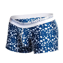 Blue and white patterned malebasics trunk hipster paros boxer briefs with branded elastic waistband for men
