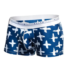 Malebasics trunk hipster santorini men’s blue and white patterned boxer briefs with branded elastic waistband