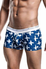 Malebasics trunk hipster santorini blue and white patterned men’s boxer briefs with a repeating cross design