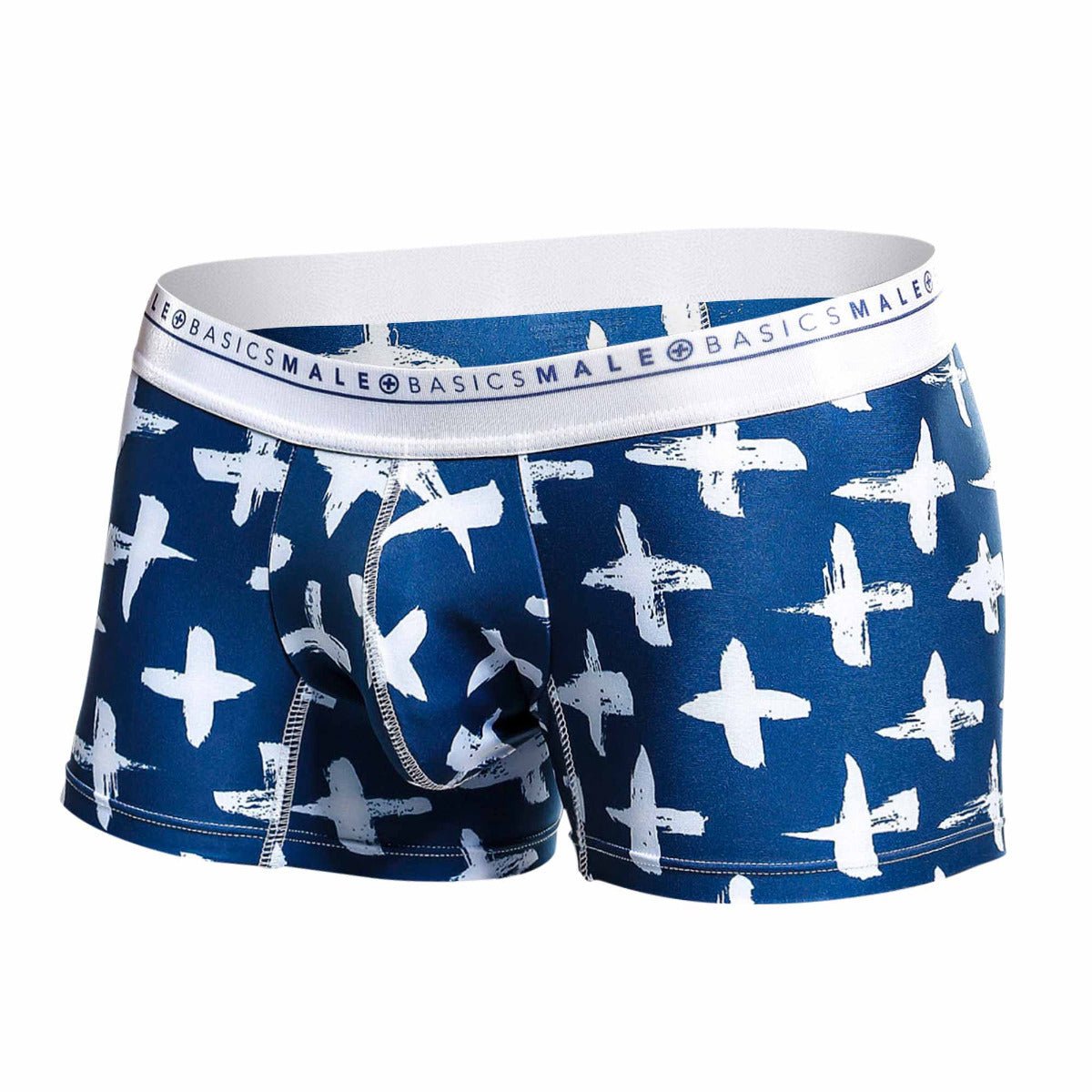 Malebasics trunk hipster santorini blue and white patterned men’s boxer briefs with branded elastic waistband