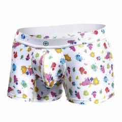 White boxer briefs by malebasics trunk hipster white splash with vibrant multicolored paint splatter pattern