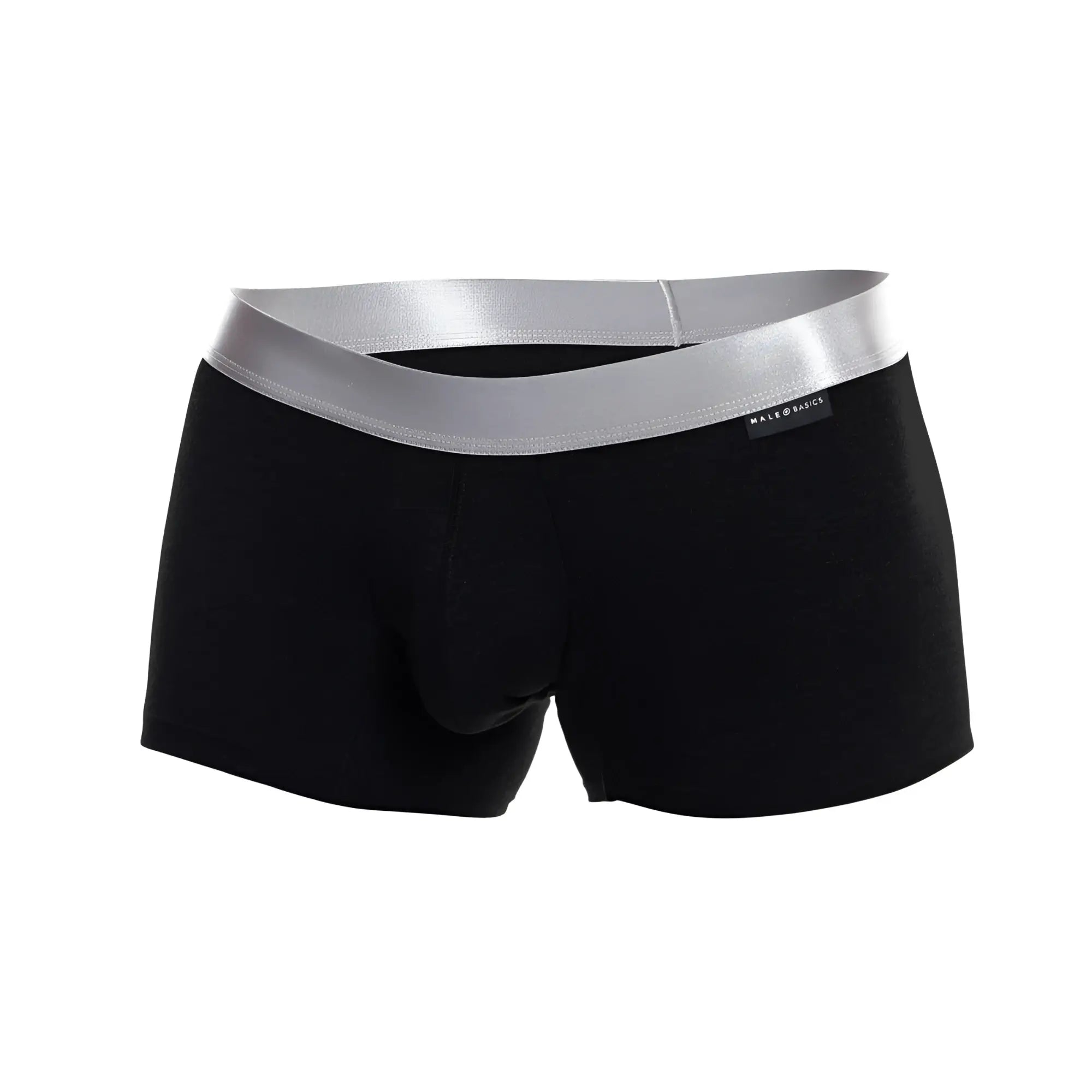 Black men’s briefs with shiny silver waistband made from soft pima cotton by male basics trunk pima