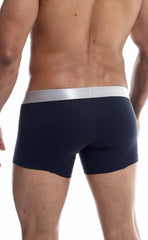 Navy blue malebasics trunk pima briefs with silver elastic waistband made from soft pima cotton for comfortable wear