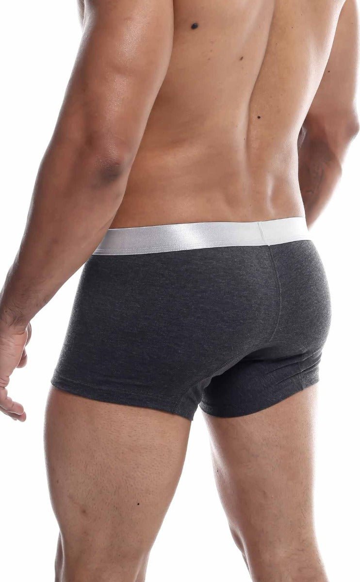 Malebasics trunk pima dark gray heathered briefs with contrasting white elastic waistband made from soft pima cotton