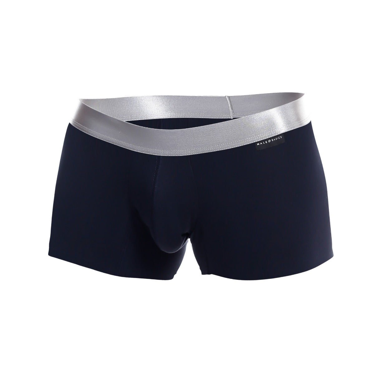 Navy blue malebasics trunk pima briefs with silver elastic waistband and comfortable pima cotton material