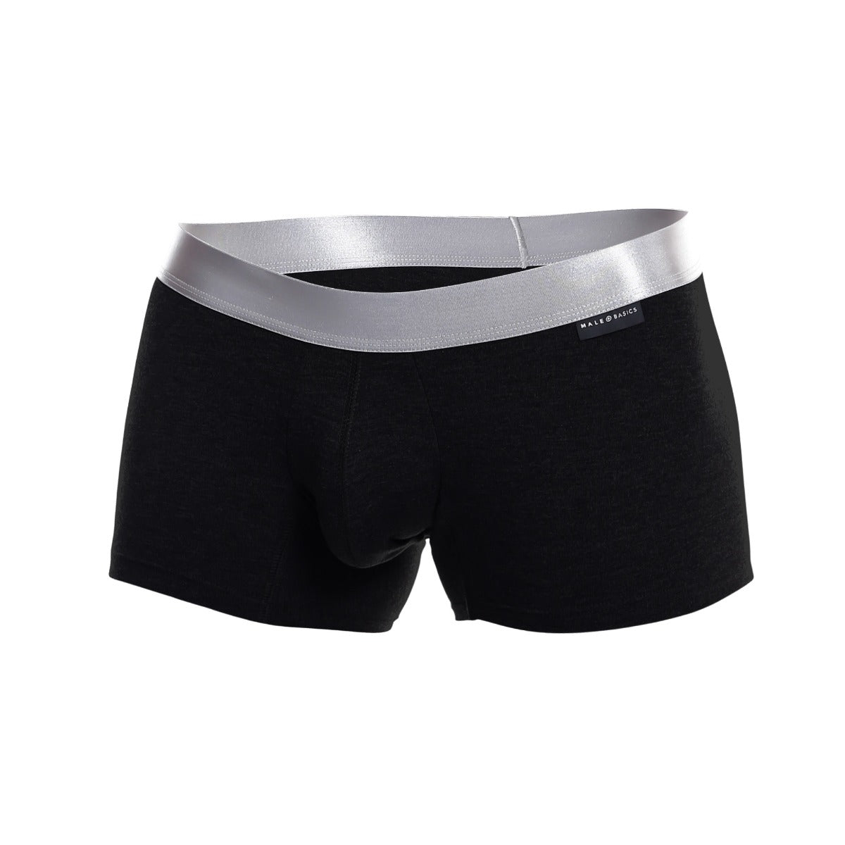 Black men’s briefs with a shiny silver waistband made of pima cotton from male basics trunk pima collection